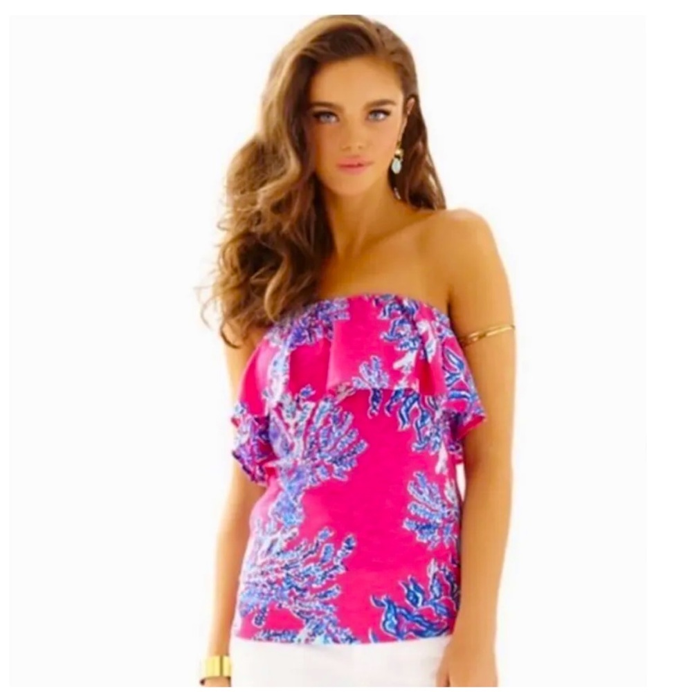Lilly Pulitzer Pink Samba Ruffle tube top size small